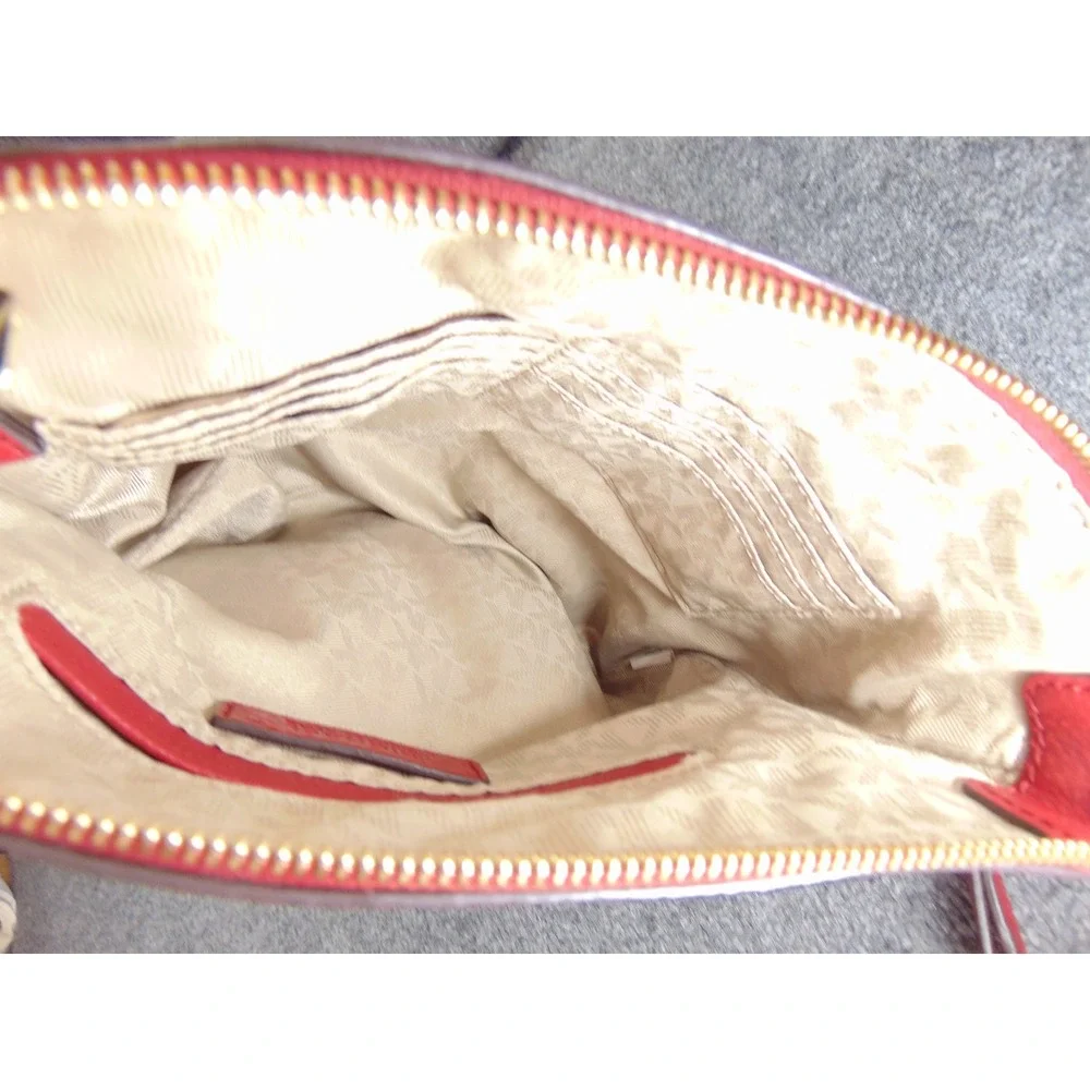 Michael Kors Bedford Red Pebbled‎ Leather Crossbody Bag 32H2MBFC2L Gold Hardware